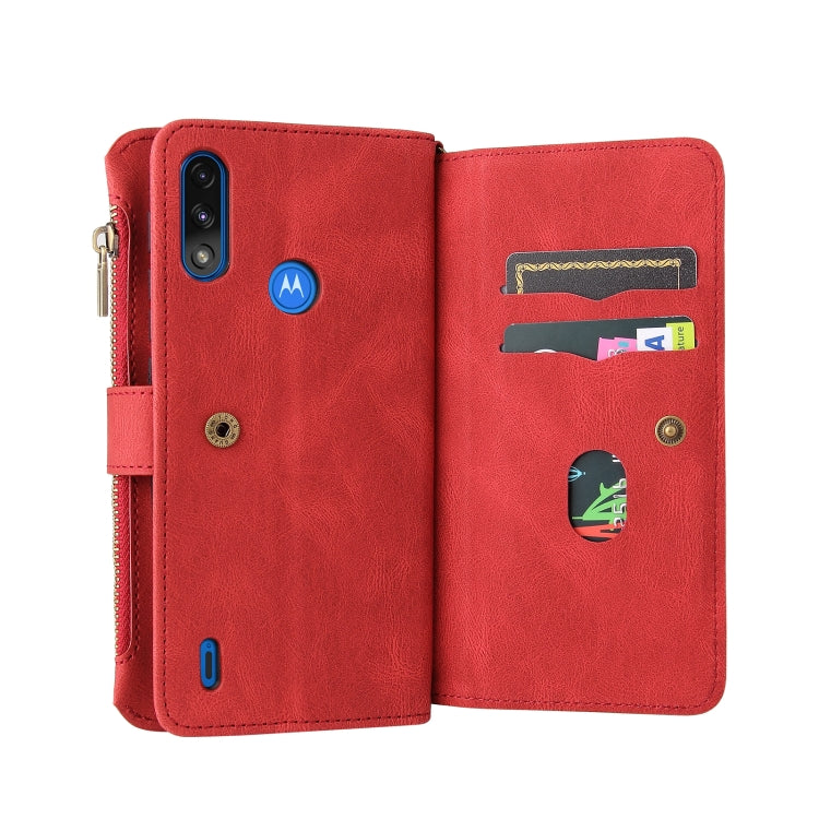 For Motorola Moto E7 Power Skin Feel PU + TPU Horizontal Flip Leather Case With Holder & 15 Cards Slot & Wallet & Zipper Pocket & Lanyard(Red) - Motorola Cases by PMC TechLife | Online Shopping South Africa | PMC TechLife | Buy Now Pay Later Mobicred