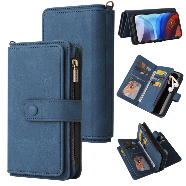 For Motorola Moto E7 Power Skin Feel PU + TPU Horizontal Flip Leather Case With Holder & 15 Cards Slot & Wallet & Zipper Pocket & Lanyard(Blue) - Motorola Cases by PMC TechLife | Online Shopping South Africa | PMC TechLife | Buy Now Pay Later Mobicred