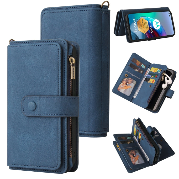 For Motorola Moto G100 Skin Feel PU + TPU Horizontal Flip Leather Case With Holder & 15 Cards Slot & Wallet & Zipper Pocket & Lanyard(Blue) - Motorola Cases by PMC TechLife | Online Shopping South Africa | PMC TechLife | Buy Now Pay Later Mobicred