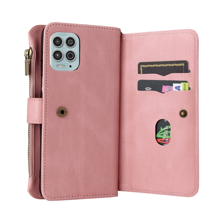 For Motorola Moto G100 Skin Feel PU + TPU Horizontal Flip Leather Case With Holder & 15 Cards Slot & Wallet & Zipper Pocket & Lanyard(Pink) - Motorola Cases by PMC TechLife | Online Shopping South Africa | PMC TechLife | Buy Now Pay Later Mobicred