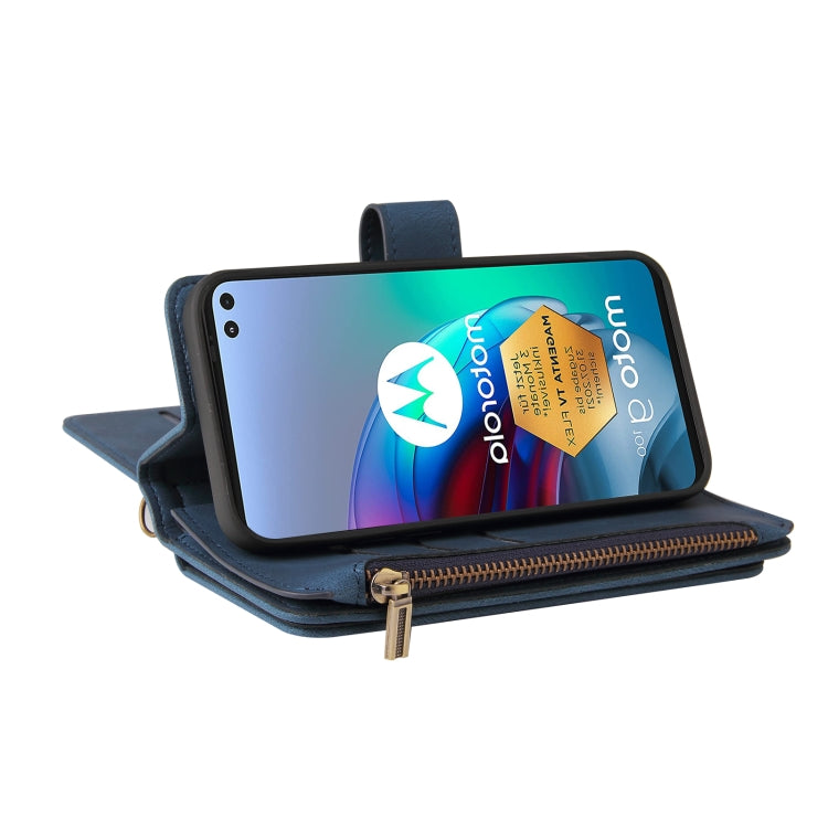 For Motorola Edge S Skin Feel PU + TPU Horizontal Flip Leather Case With Holder & 15 Cards Slot & Wallet & Zipper Pocket & Lanyard(Blue) - Motorola Cases by PMC TechLife | Online Shopping South Africa | PMC TechLife | Buy Now Pay Later Mobicred