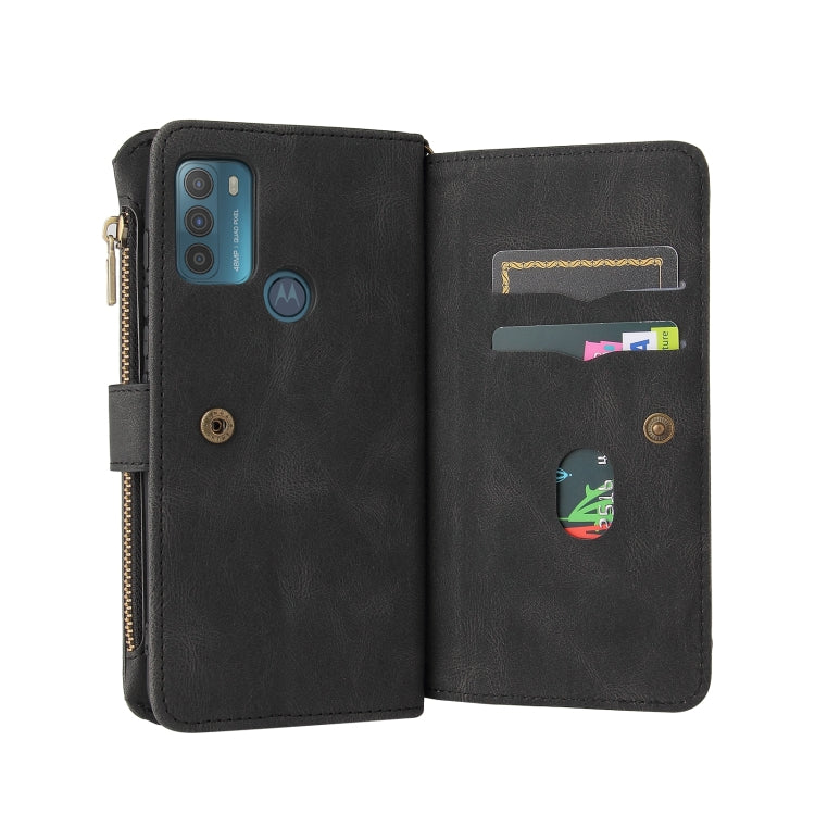 For Motorola Moto G50 Skin Feel PU + TPU Horizontal Flip Leather Case With Holder & 15 Cards Slot & Wallet & Zipper Pocket & Lanyard(Black) - Motorola Cases by PMC TechLife | Online Shopping South Africa | PMC TechLife | Buy Now Pay Later Mobicred