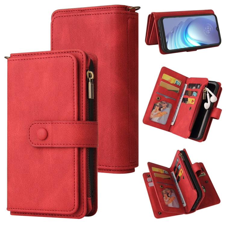 For Motorola Moto G50 Skin Feel PU + TPU Horizontal Flip Leather Case With Holder & 15 Cards Slot & Wallet & Zipper Pocket & Lanyard(Red) - Motorola Cases by PMC TechLife | Online Shopping South Africa | PMC TechLife | Buy Now Pay Later Mobicred
