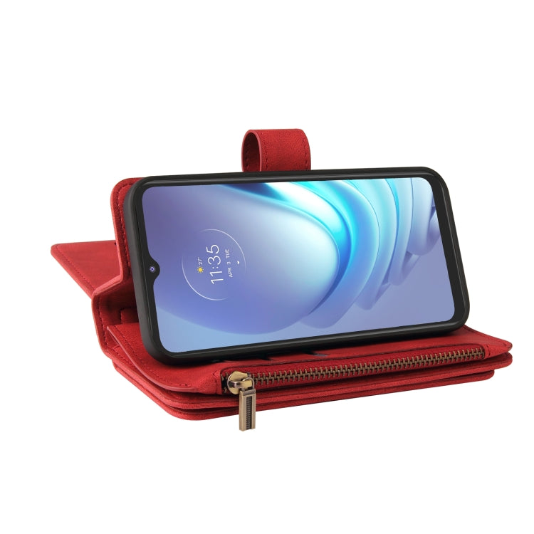 For Motorola Moto G50 Skin Feel PU + TPU Horizontal Flip Leather Case With Holder & 15 Cards Slot & Wallet & Zipper Pocket & Lanyard(Red) - Motorola Cases by PMC TechLife | Online Shopping South Africa | PMC TechLife | Buy Now Pay Later Mobicred