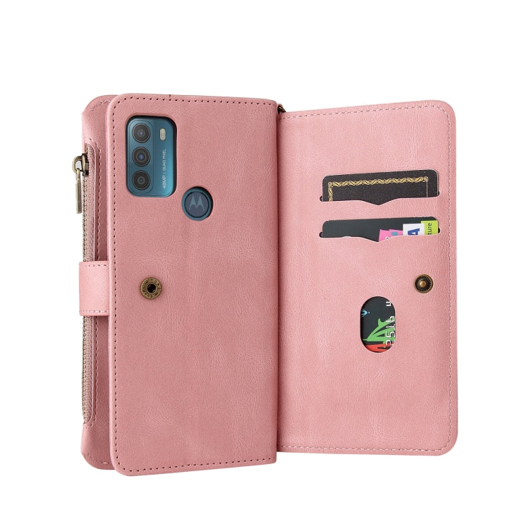 For Motorola Moto G50 Skin Feel PU + TPU Horizontal Flip Leather Case With Holder & 15 Cards Slot & Wallet & Zipper Pocket & Lanyard(Pink) - Motorola Cases by PMC TechLife | Online Shopping South Africa | PMC TechLife | Buy Now Pay Later Mobicred