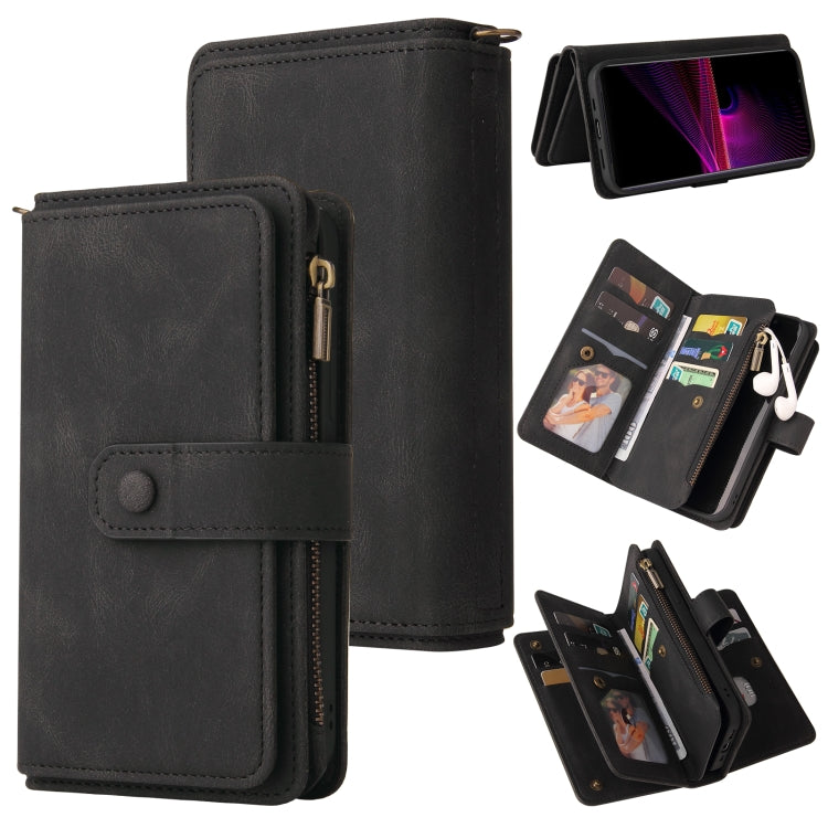 For Sony Xperia 1 III Skin Feel PU + TPU Horizontal Flip Leather Case With Holder & 15 Cards Slot & Wallet & Zipper Pocket & Lanyard(Black) - Sony Cases by PMC TechLife | Online Shopping South Africa | PMC TechLife | Buy Now Pay Later Mobicred