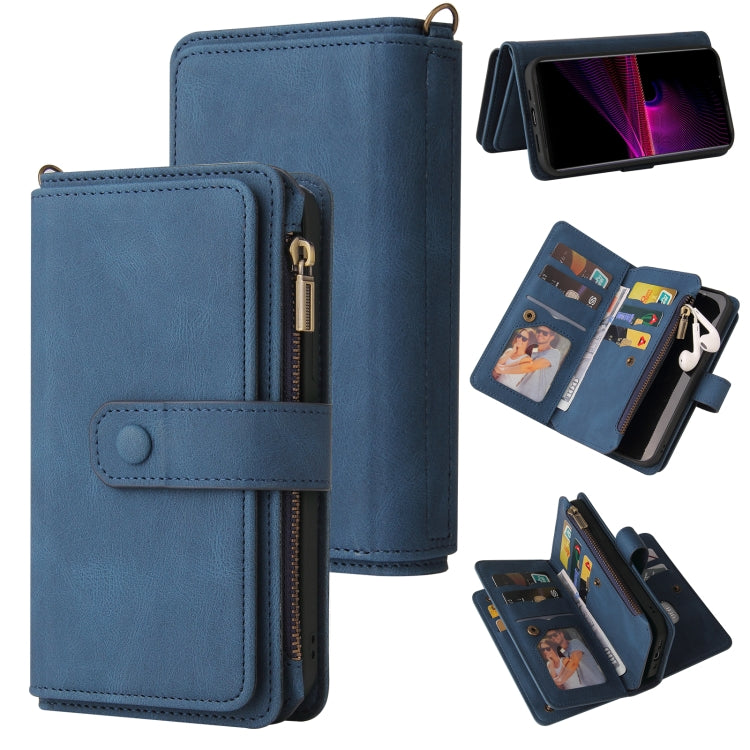 For Sony Xperia 1 III Skin Feel PU + TPU Horizontal Flip Leather Case With Holder & 15 Cards Slot & Wallet & Zipper Pocket & Lanyard(Blue) - free shipping - PMC TechLife - Order now!