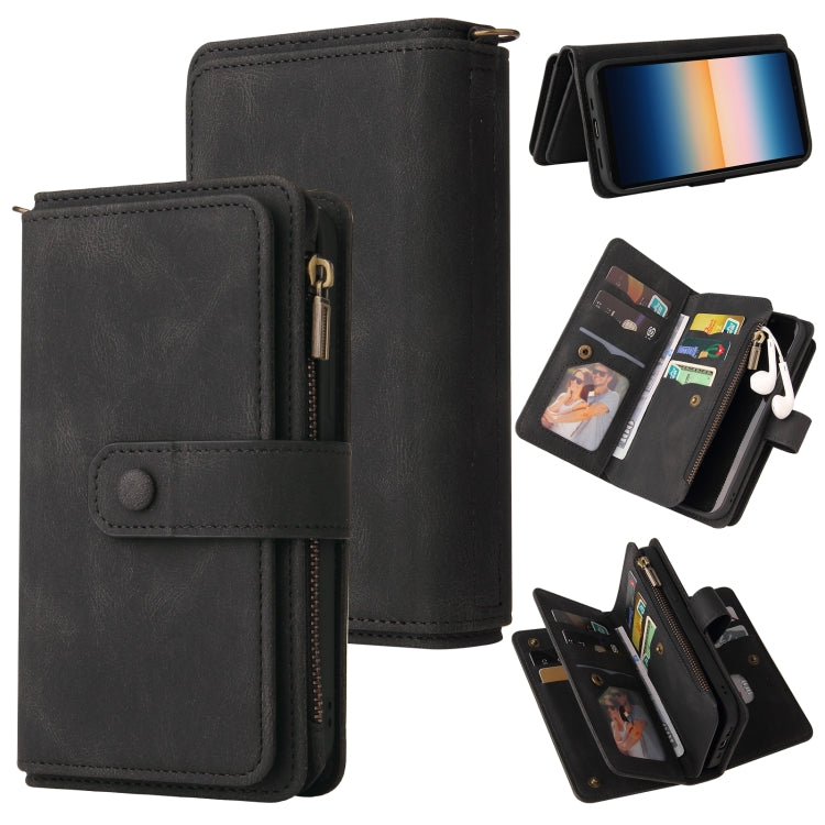 For Sony Xperia 10 III Skin Feel PU + TPU Horizontal Flip Leather Case With Holder & 15 Cards Slot & Wallet & Zipper Pocket & Lanyard(Black) - Sony Cases by PMC TechLife | Online Shopping South Africa | PMC TechLife | Buy Now Pay Later Mobicred