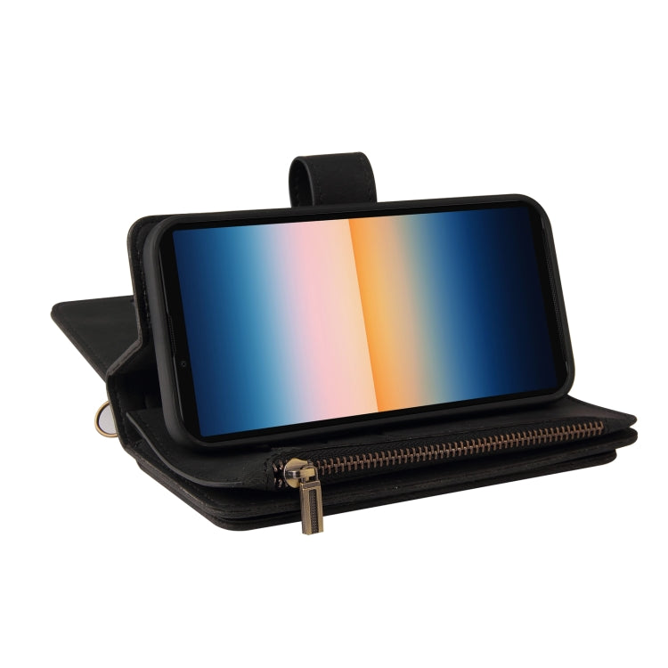 For Sony Xperia 10 III Skin Feel PU + TPU Horizontal Flip Leather Case With Holder & 15 Cards Slot & Wallet & Zipper Pocket & Lanyard(Black) - Sony Cases by PMC TechLife | Online Shopping South Africa | PMC TechLife | Buy Now Pay Later Mobicred