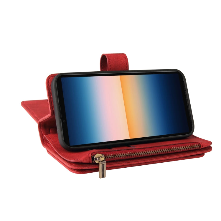 For Sony Xperia 10 III Skin Feel PU + TPU Horizontal Flip Leather Case With Holder & 15 Cards Slot & Wallet & Zipper Pocket & Lanyard(Red) - Sony Cases by PMC TechLife | Online Shopping South Africa | PMC TechLife | Buy Now Pay Later Mobicred