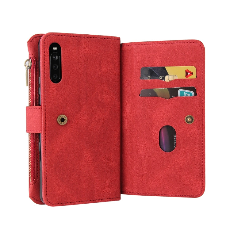 For Sony Xperia 10 III Skin Feel PU + TPU Horizontal Flip Leather Case With Holder & 15 Cards Slot & Wallet & Zipper Pocket & Lanyard(Red) - Sony Cases by PMC TechLife | Online Shopping South Africa | PMC TechLife | Buy Now Pay Later Mobicred