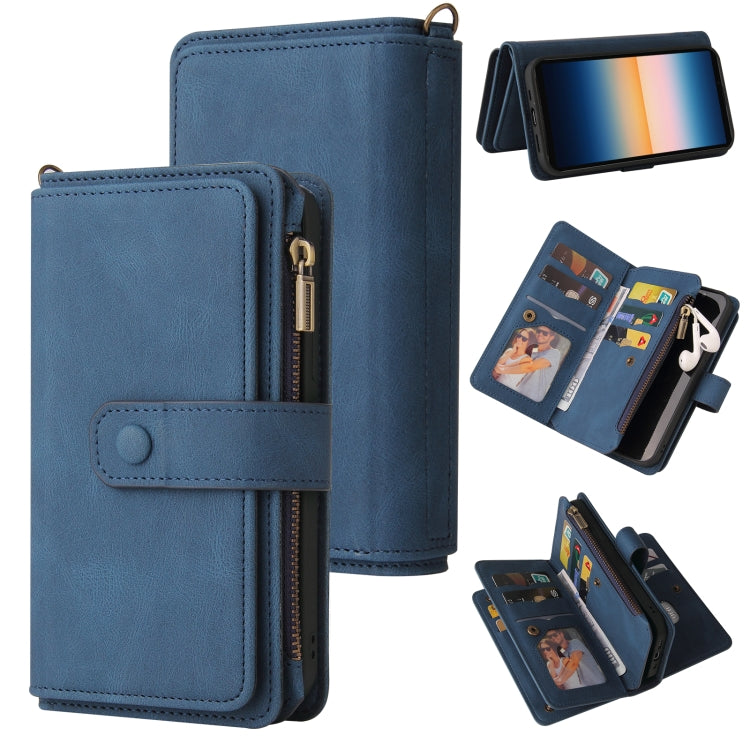 For Sony Xperia 10 III Skin Feel PU + TPU Horizontal Flip Leather Case With Holder & 15 Cards Slot & Wallet & Zipper Pocket & Lanyard(Blue) - Sony Cases by PMC TechLife | Online Shopping South Africa | PMC TechLife | Buy Now Pay Later Mobicred