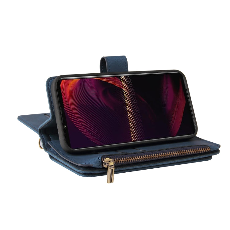 For Sony Xperia 5 III Skin Feel PU + TPU Horizontal Flip Leather Case With Holder & 15 Cards Slot & Wallet & Zipper Pocket & Lanyard(Blue) - Sony Cases by PMC TechLife | Online Shopping South Africa | PMC TechLife | Buy Now Pay Later Mobicred