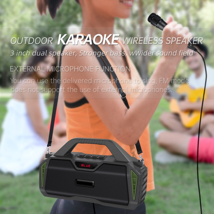 New Rixing NR-6011M Bluetooth 5.0 Portable Outdoor Karaoke Wireless Bluetooth Speaker with Microphone & Shoulder Strap(Blue) - free shipping - PMC Jewellery - Order now!