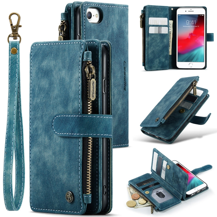 For iPhone SE 2022 / SE 2020 / 8 / 7 / 6 CaseMe-C30 PU + TPU Multifunctional Horizontal Flip Leather Case with Holder & Card Slot & Wallet & Zipper Pocke(Blue) - iPhone SE 2022 / 2020 / 8 / 7 Cases by CaseMe | Online Shopping South Africa | PMC Jewellery | Buy Now Pay Later Mobicred