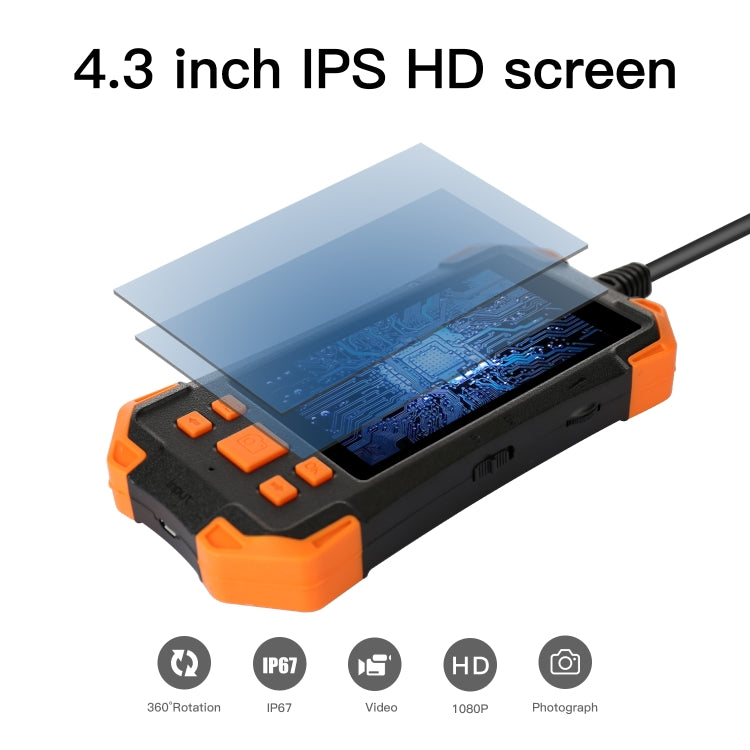 T20 4.3 inch IPS Color Screen 7.9mm Dual Cameras Waterproof Hard Cable Digital Endoscope, Length:5m(Black Orange) -  by PMC TechLife | Online Shopping South Africa | PMC TechLife | Buy Now Pay Later Mobicred