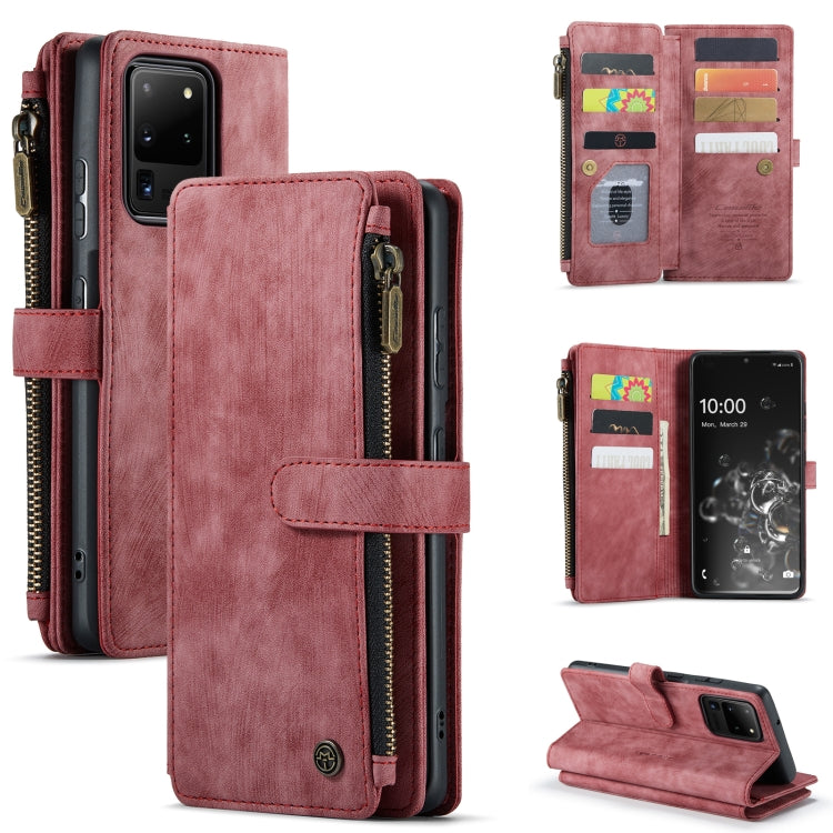 For Samsung Galaxy S20 Ultra 5G CaseMe-C30 PU + TPU Multifunctional Horizontal Flip Leather Case with Holder & Card Slot & Wallet & Zipper Pocket(Red) - free shipping - PMC Jewellery - Order now!