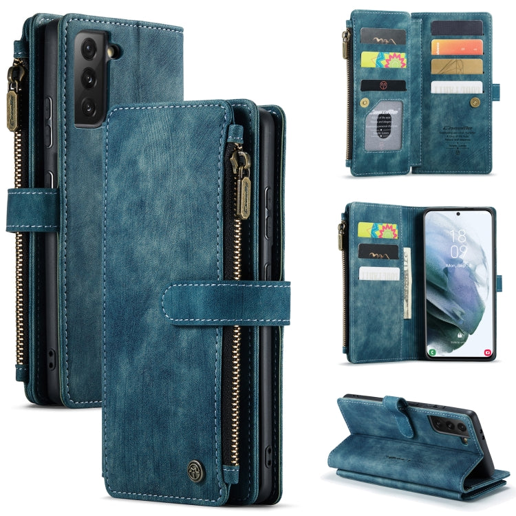 For Samsung Galaxy S21+ 5G CaseMe-C30 PU + TPU Multifunctional Horizontal Flip Leather Case with Holder & Card Slot & Wallet & Zipper Pocket(Blue) - free shipping - PMC Jewellery - Order now!