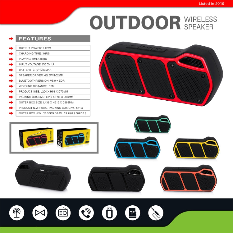 NewRixing NR-5011 Outdoor Portable Bluetooth Speakerr, Support Hands-free Call / TF Card / FM / U Disk(Red) - free shipping - PMC Jewellery - Order now!