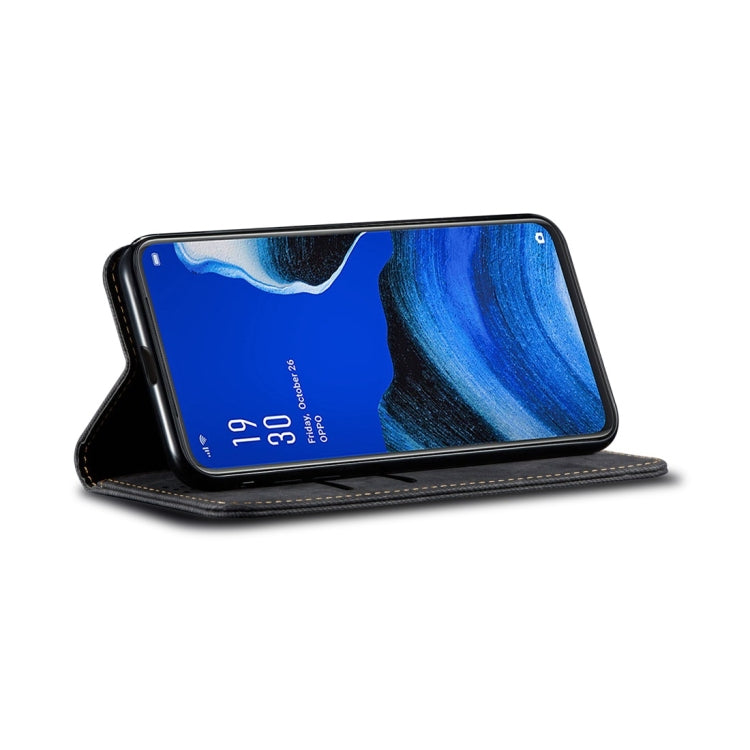 For OPPO Reno 2 Denim Texture Casual Style Horizontal Flip Leather Case with Holder & Card Slots & Wallet(Black) - OPPO Cases by PMC TechLife | Online Shopping South Africa | PMC TechLife | Buy Now Pay Later Mobicred