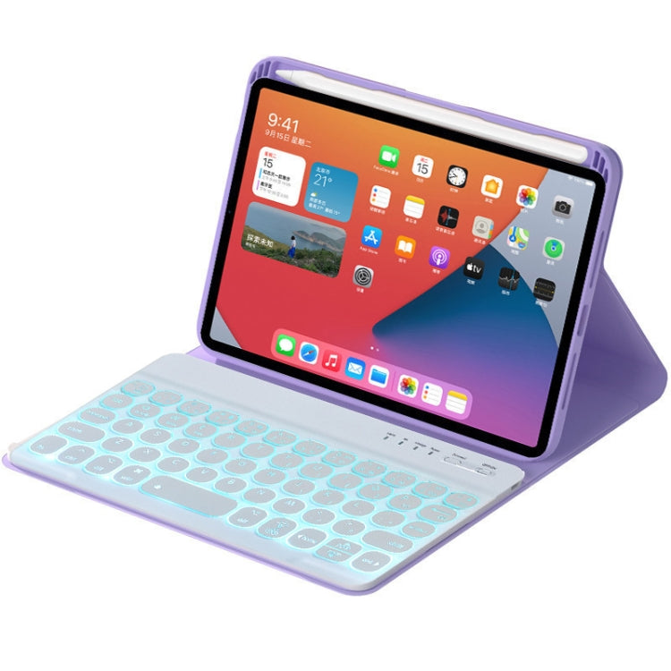HY006D Round Keys Detachable Bluetooth Keyboard Leather Tablet Case with Colorful Backlight & Holder for iPad mini 6(Light Purple) - For iPad mini by PMC TechLife | Online Shopping South Africa | PMC TechLife | Buy Now Pay Later Mobicred