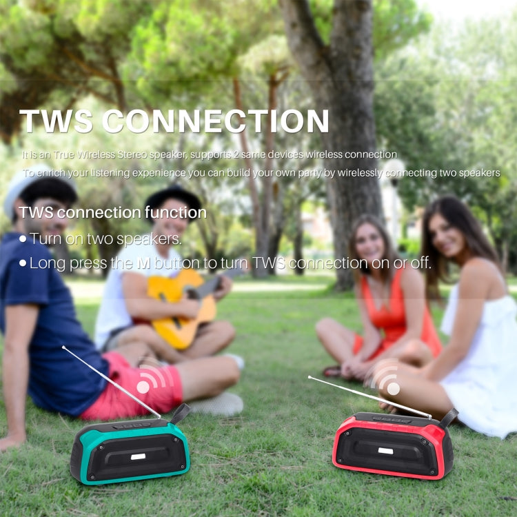 New Rixing NR-906FM TWS Waterproof Bluetooth Speaker Support Hands-free Call / FM with Handle & Antenna(Black) - free shipping - PMC Jewellery - Order now!