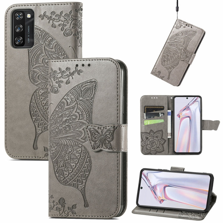 For Blackview A100 Butterfly Love Flower Embossed Horizontal Flip Leather Case with Holder & Card Slots & Wallet & Lanyard(Gray) - More Brand by PMC TechLife | Online Shopping South Africa | PMC TechLife | Buy Now Pay Later Mobicred
