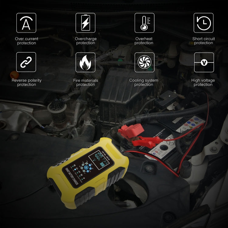 FOXSUR 10A 12V 7-segment Motorcycle / Car Smart Battery Charger, Plug Type:EU Plug(Yellow) - free shipping - PMC TechLife - Order now!