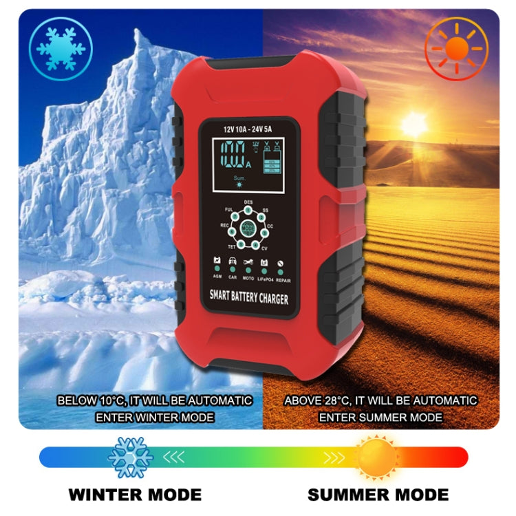 FOXSUR 10A 12V 7-segment Motorcycle / Car Smart Battery Charger, Plug Type:UK Plug(Red) - free shipping - PMC TechLife - Order now!