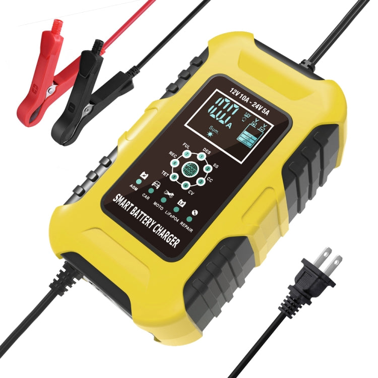 FOXSUR 10A 12V 7-segment Motorcycle / Car Smart Battery Charger, Plug Type:US Plug(Yellow) - Battery Charger by FOXSUR | Online Shopping South Africa | PMC TechLife | Buy Now Pay Later Mobicred