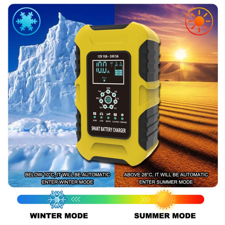 FOXSUR 10A 12V 7-segment Motorcycle / Car Smart Battery Charger, Plug Type:US Plug(Yellow) - Battery Charger by FOXSUR | Online Shopping South Africa | PMC TechLife | Buy Now Pay Later Mobicred