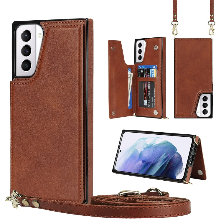 For Samsung Galaxy S21+ 5G Cross-body Square Double Buckle Flip Card Bag TPU+PU Case with Card Slots & Wallet & Photo & Strap(Brown) - free shipping - PMC TechLife - Order now!