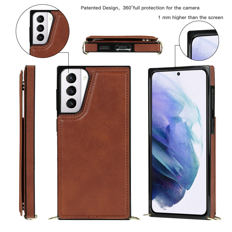 For Samsung Galaxy S21+ 5G Cross-body Square Double Buckle Flip Card Bag TPU+PU Case with Card Slots & Wallet & Photo & Strap(Brown) - free shipping - PMC TechLife - Order now!