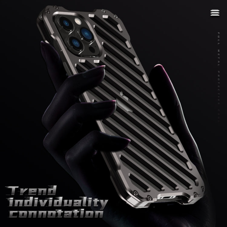 For iPhone 12 R-JUST RJ-50 Hollow Breathable Armor Metal Shockproof Protective Case(Silver Grey) - iPhone 12 / 12 Pro Cases by R-JUST | Online Shopping South Africa | PMC TechLife | Buy Now Pay Later Mobicred