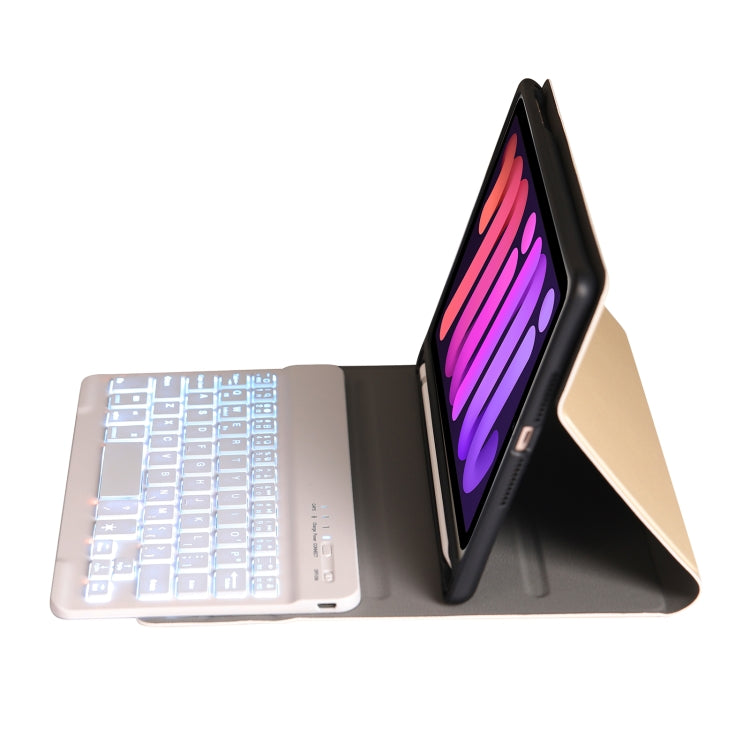 A06BS Ultra-thin Backlight Bluetooth Keyboard Leather Tablet Case with Holder & Pen Slot For iPad mini 6 / mini 7(Gold) - For iPad mini by PMC TechLife | Online Shopping South Africa | PMC TechLife | Buy Now Pay Later Mobicred
