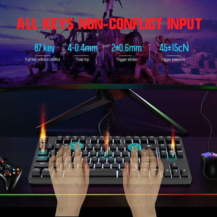 HXSJ L600 87 Keys USB-C / Type-C Wired Red Shaft Mechanical Keyboard with Cool Backlight(Black) - free shipping - PMC Jewellery - Order now!