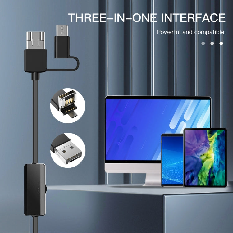 AN100 3 in 1 IP68 Waterproof USB-C / Type-C + Micro USB + USB Dual Cameras Industrial Digital Endoscope with 9 LEDs, Support Android System, Lens Diameter: 5.5mm, Length:1m Soft Cable -  by PMC TechLife | Online Shopping South Africa | PMC TechLife | Buy Now Pay Later Mobicred