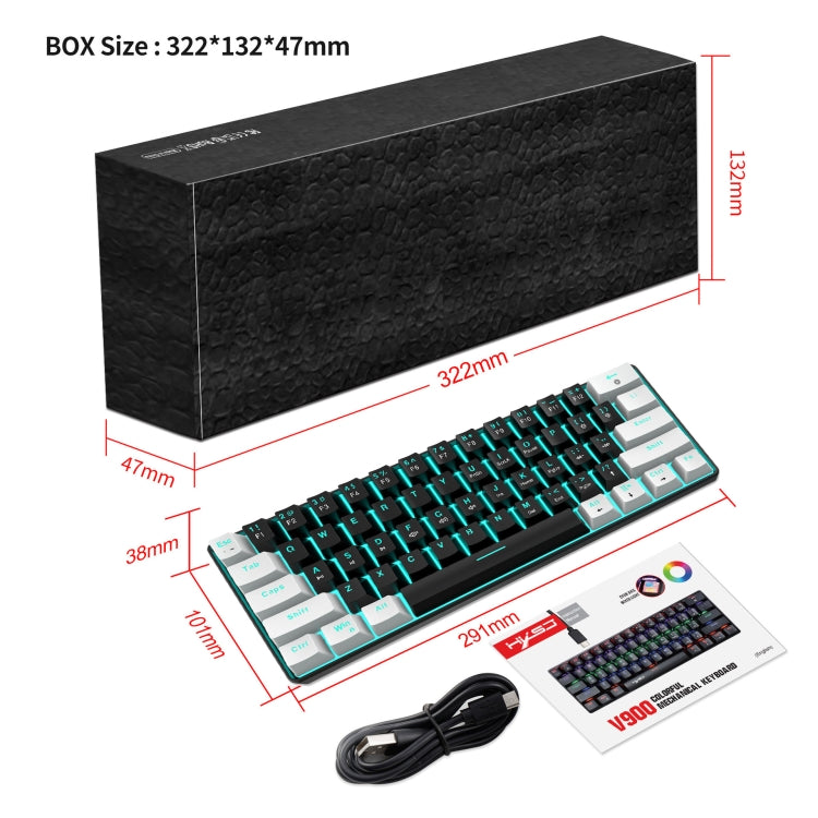 HXSJ V900 61 Keys Cool Lighting Effect Mechanical Wired Keyboard (Black White) - free shipping - PMC Jewellery - Order now!