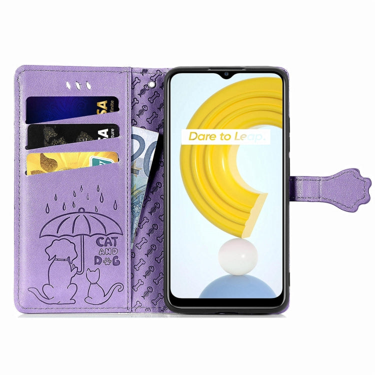 For OPPO Realme C21Y Cat and Dog Embossed Horizontal Flip Phone Leather Case with Holder & Card Slot & Wallet & Lanyard(Purple) - Realme Cases by PMC TechLife | Online Shopping South Africa | PMC TechLife | Buy Now Pay Later Mobicred