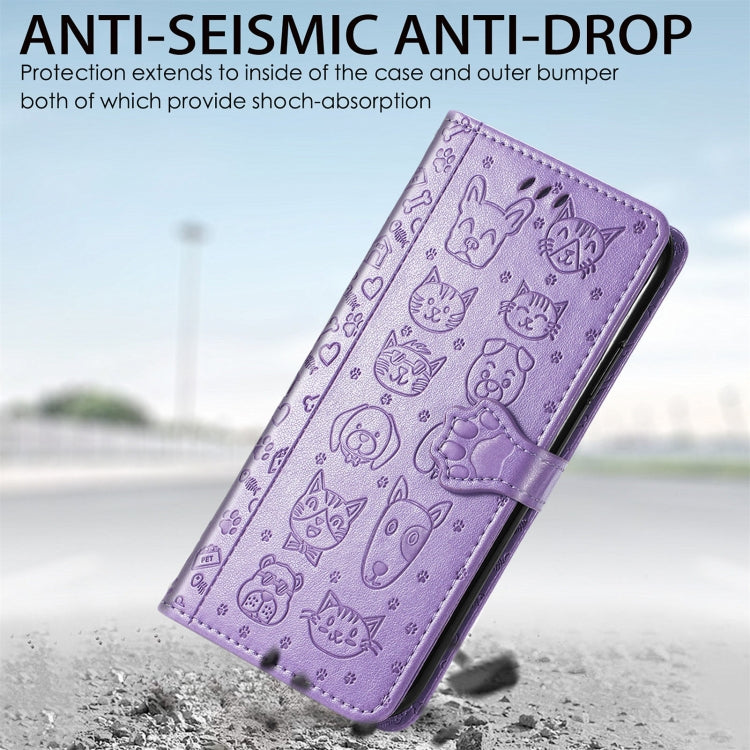 For OPPO Realme C21Y Cat and Dog Embossed Horizontal Flip Phone Leather Case with Holder & Card Slot & Wallet & Lanyard(Purple) - Realme Cases by PMC TechLife | Online Shopping South Africa | PMC TechLife | Buy Now Pay Later Mobicred