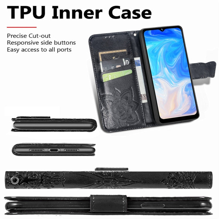 For DOOGEE N40 Pro Butterfly Love Flowers Embossed Horizontal Flip Leather Case with Holder & Card Slots & Wallet & Lanyard(Black) - More Brand by PMC TechLife | Online Shopping South Africa | PMC TechLife | Buy Now Pay Later Mobicred