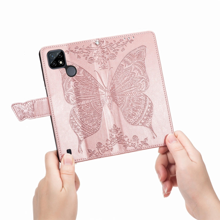 For OPPO Realme C21Y Butterfly Love Flowers Embossed Horizontal Flip Leather Case with Holder & Card Slots & Wallet & Lanyard(Rose Gold) - free shipping - PMC TechLife - Order now!