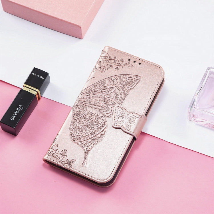 For OPPO Realme C21Y Butterfly Love Flowers Embossed Horizontal Flip Leather Case with Holder & Card Slots & Wallet & Lanyard(Rose Gold) - free shipping - PMC TechLife - Order now!