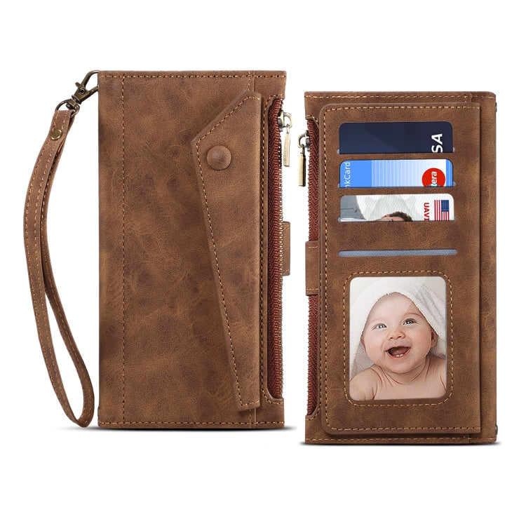 For Google Pixel 6 Retro Frosted Leather Phone Case with Holder & Card Slot & Wallet & Zipper Pocket & Lanyard(Brown) - Google Cases by PMC TechLife | Online Shopping South Africa | PMC TechLife | Buy Now Pay Later Mobicred
