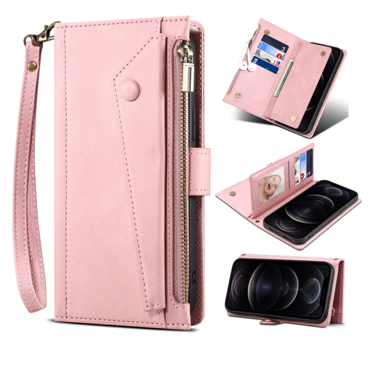 For Google Pixel 6 Retro Frosted Leather Phone Case with Holder & Card Slot & Wallet & Zipper Pocket & Lanyard(Rose Gold) - Google Cases by PMC TechLife | Online Shopping South Africa | PMC TechLife | Buy Now Pay Later Mobicred