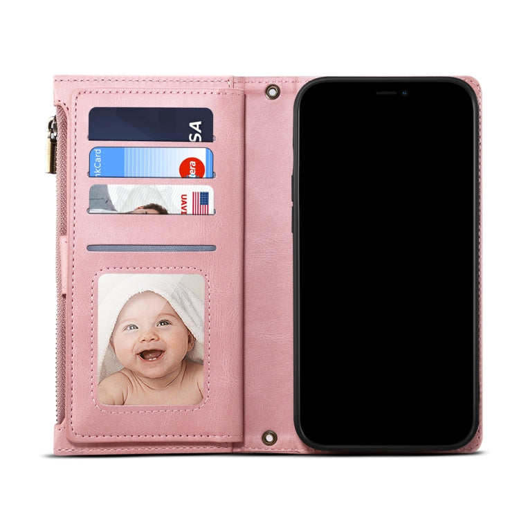 For Google Pixel 6 Retro Frosted Leather Phone Case with Holder & Card Slot & Wallet & Zipper Pocket & Lanyard(Rose Gold) - Google Cases by PMC TechLife | Online Shopping South Africa | PMC TechLife | Buy Now Pay Later Mobicred