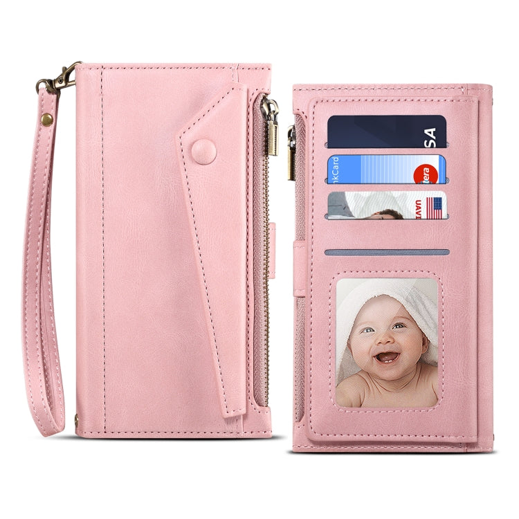 For Google Pixel 6 Retro Frosted Leather Phone Case with Holder & Card Slot & Wallet & Zipper Pocket & Lanyard(Rose Gold) - Google Cases by PMC TechLife | Online Shopping South Africa | PMC TechLife | Buy Now Pay Later Mobicred