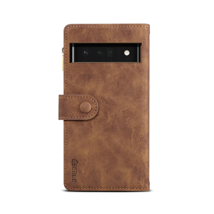 For Google Pixel 6 Pro Retro Frosted Leather Phone Case with Holder & Card Slot & Wallet & Zipper Pocket & Lanyard(Brown) - Google Cases by PMC TechLife | Online Shopping South Africa | PMC TechLife | Buy Now Pay Later Mobicred