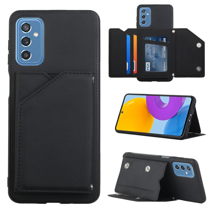 For Samsung Galaxy M52 5G Skin Feel PU + TPU + PC Back Cover Shockproof Phone Case with Card Slots & Holder & Photo Frame(Black) - Galaxy Phone Cases by PMC TechLife | Online Shopping South Africa | PMC TechLife