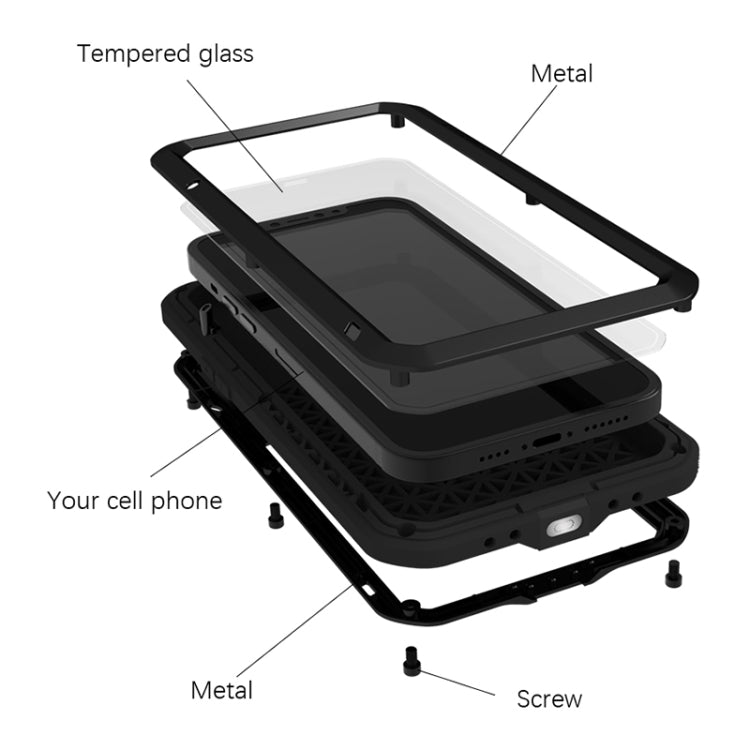 For iPhone 13 Pro Max LOVE MEI Metal Shockproof Life Waterproof Dustproof Protective Phone Case (Black) - free shipping - PMC TechLife - Order now!